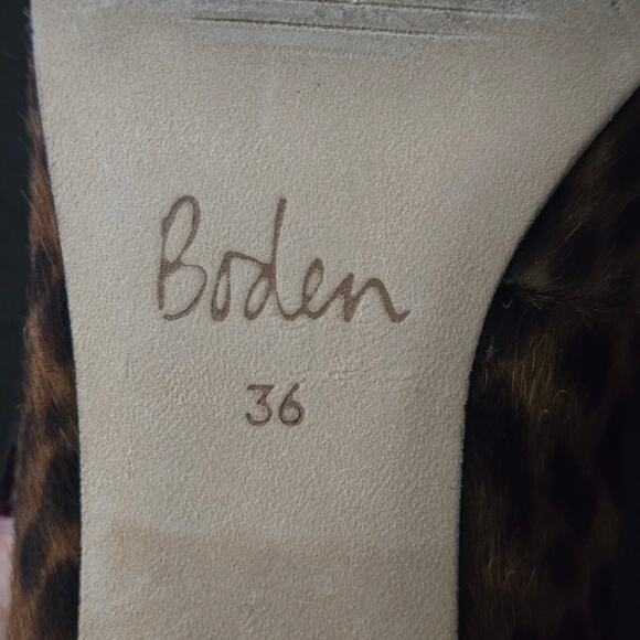 Boden Victoria Mid Heel Loafer Size 36 Leopard Calf Hair Animal Block Penny - Picture 9 of 10
